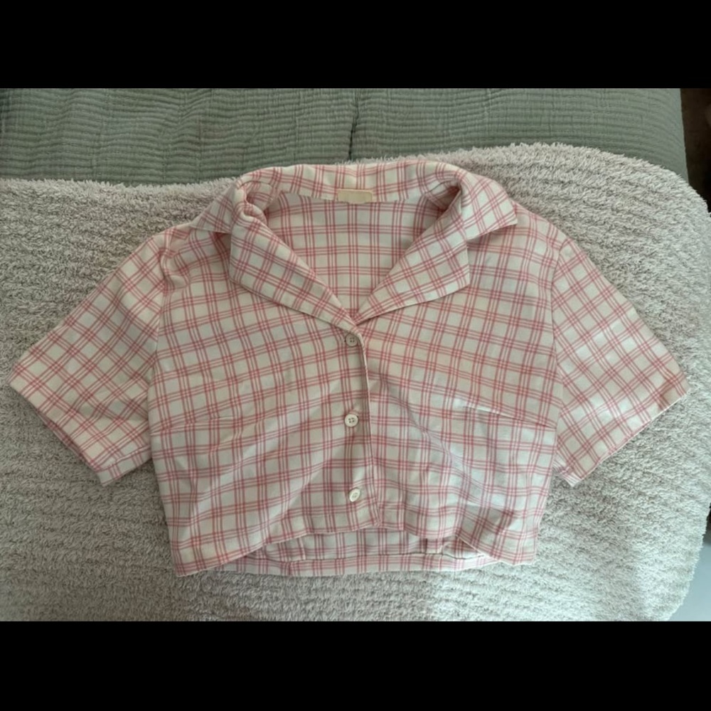 Brandy Melville Pink Plaid Button Down Shirt